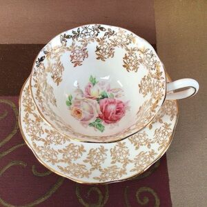 Royal Albert Pink White Roses Gold Filigree Teacup And Saucer CONDITION ISSUES